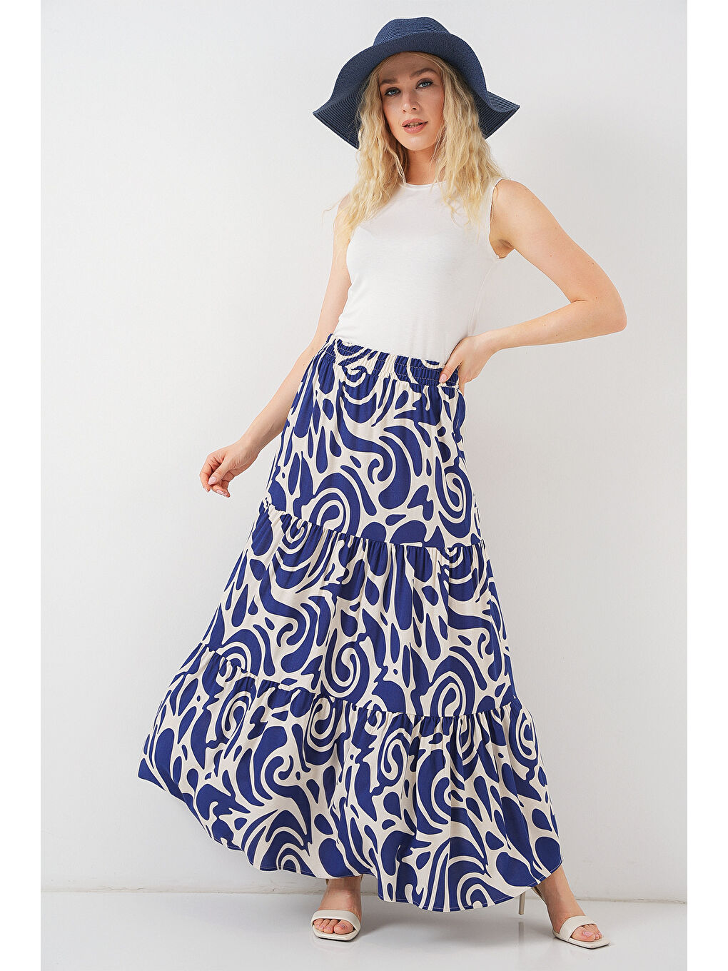 1898 Desenli Uzun Etek - F.Lacivert-2
