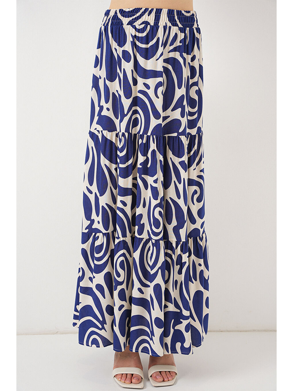 1898 Desenli Uzun Etek - F.Lacivert-3