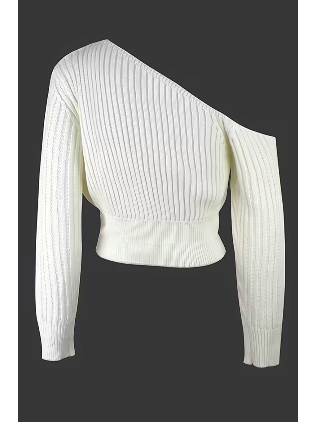 Ekru Omuz Açık Kabartmalı Kadın Triko Kazak-1