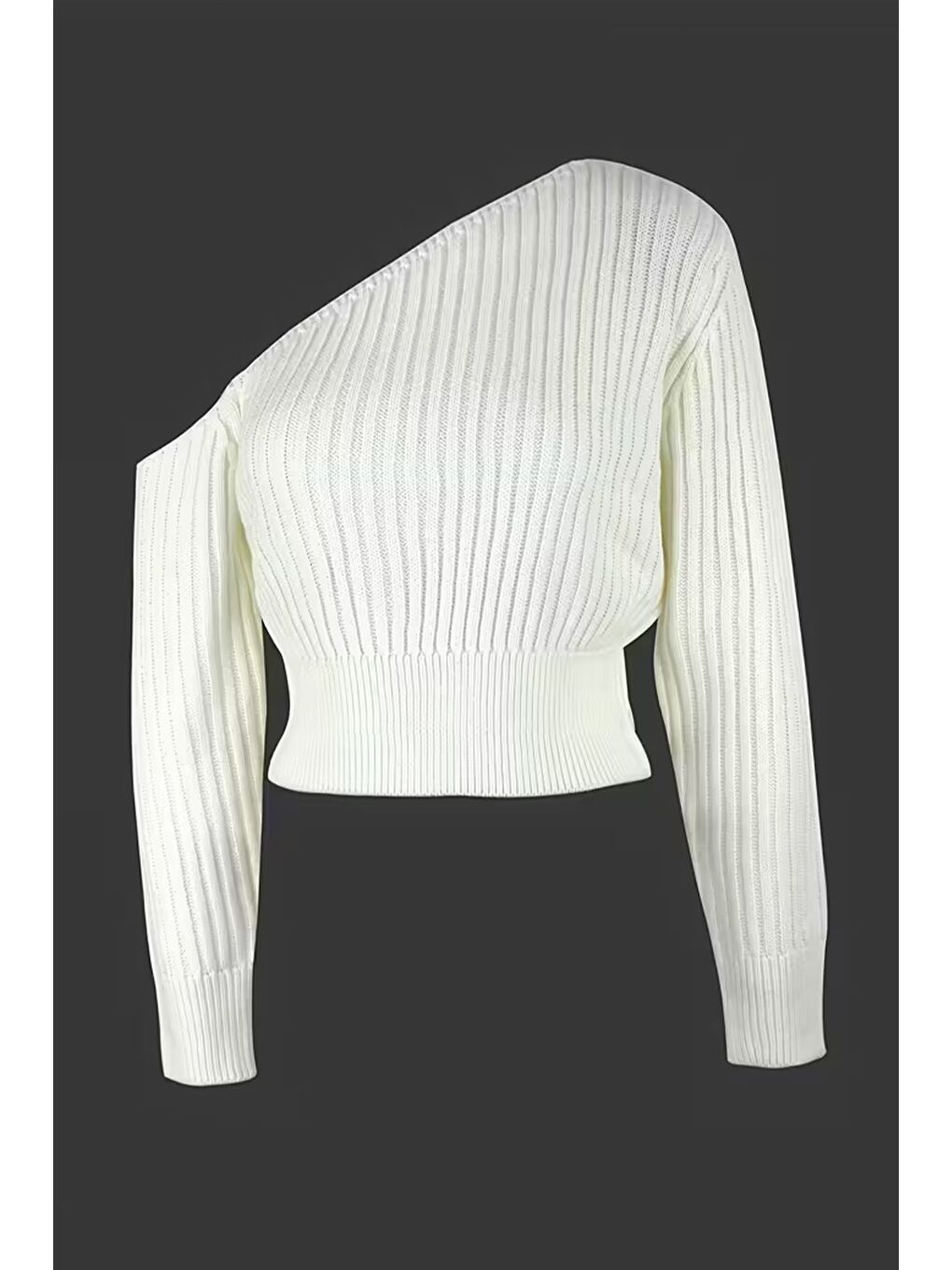 Ekru Omuz Açık Kabartmalı Kadın Triko Kazak-2