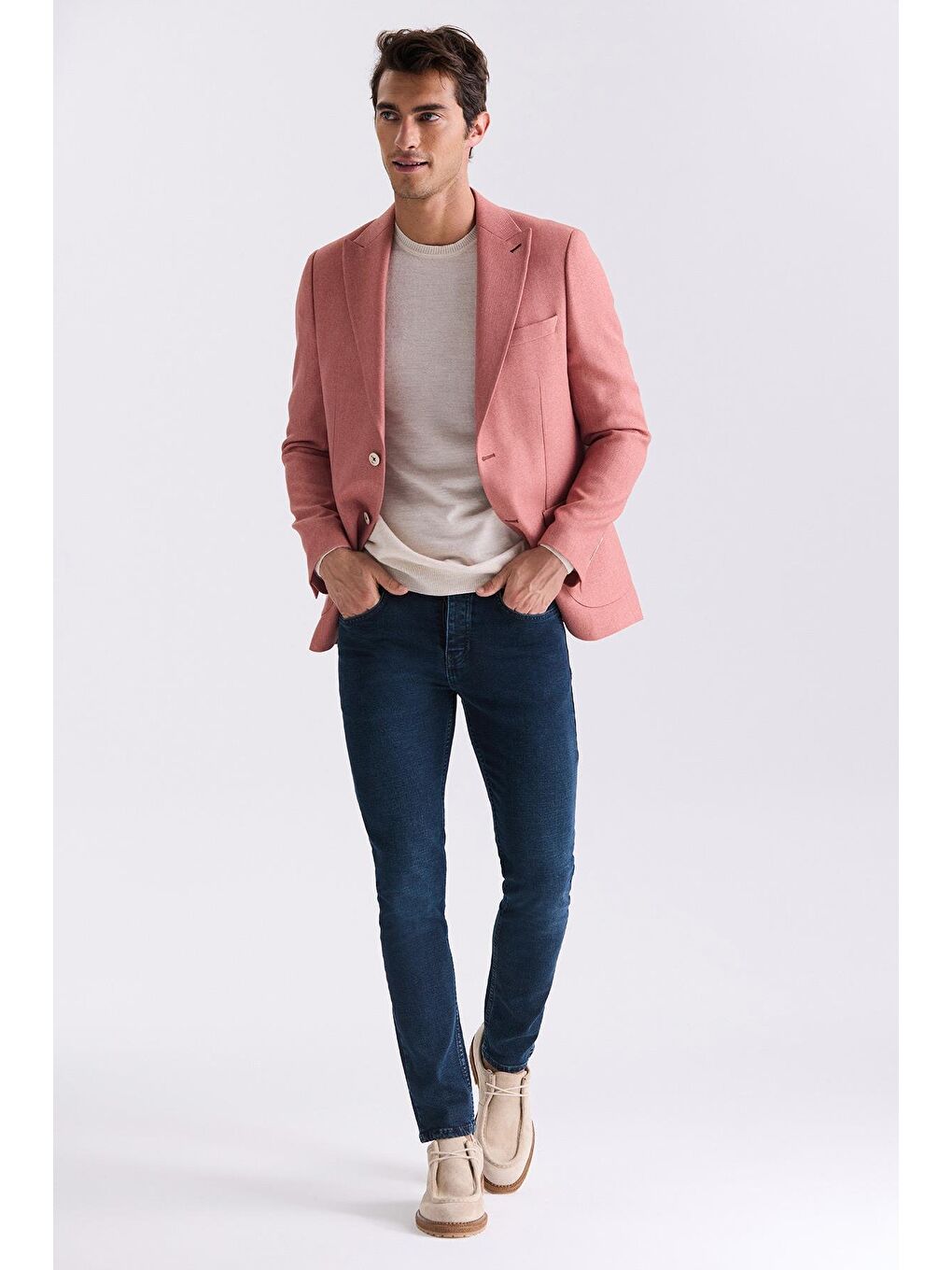 Turuncu Yavru Ağzı Slim Fit Sivri Yaka Yazlık Spor Ceket-1