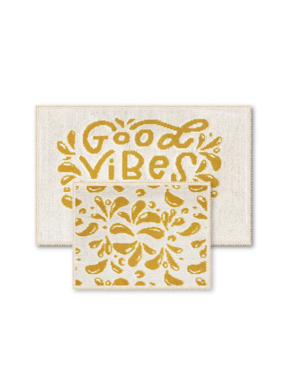 Sarı Good Vibes Doğal Pamuklu 2'li Banyo Paspas Seti 60x100+50x60 Cm - Hardal