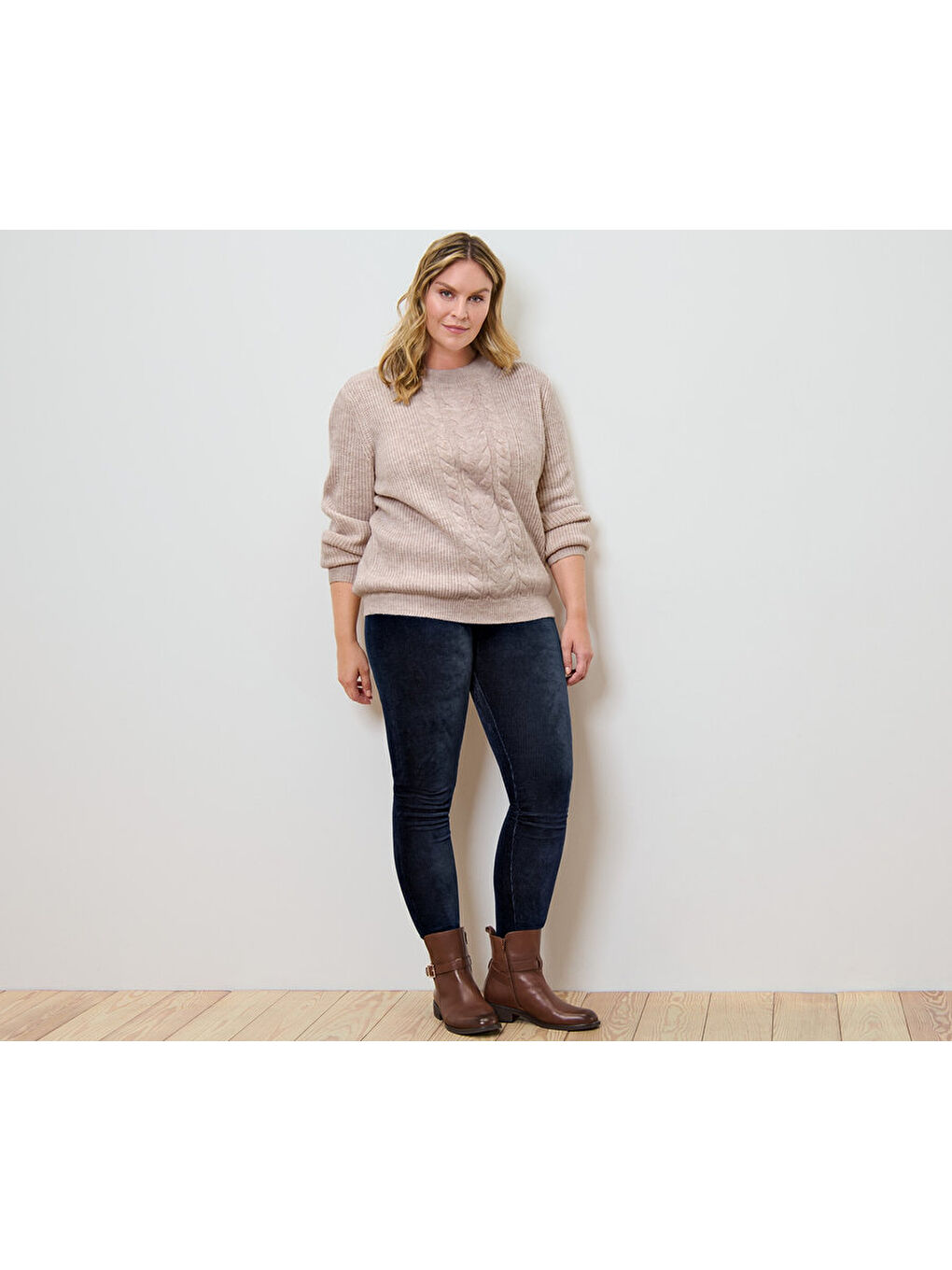 Ekru Kadın Kazak, Saç Örgü, Krem-1