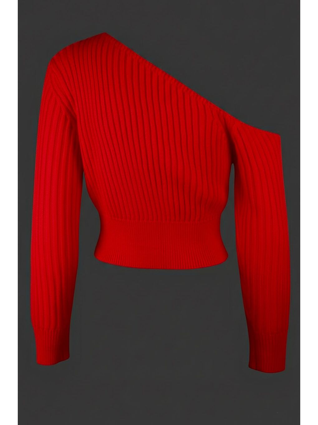 Kırmızı Omuz Açık Kabartmalı Kadın Triko Kazak-1