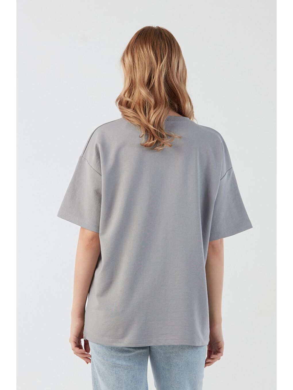 Gri San Diego Baskılı Oversize Tişört-1