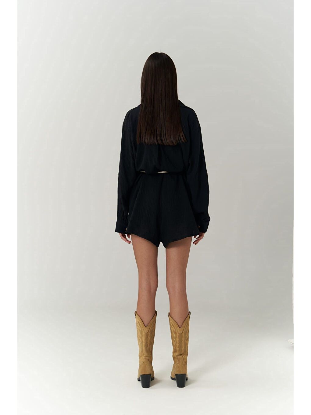 Anetta Siyah Müslin Kısa Tulum-2