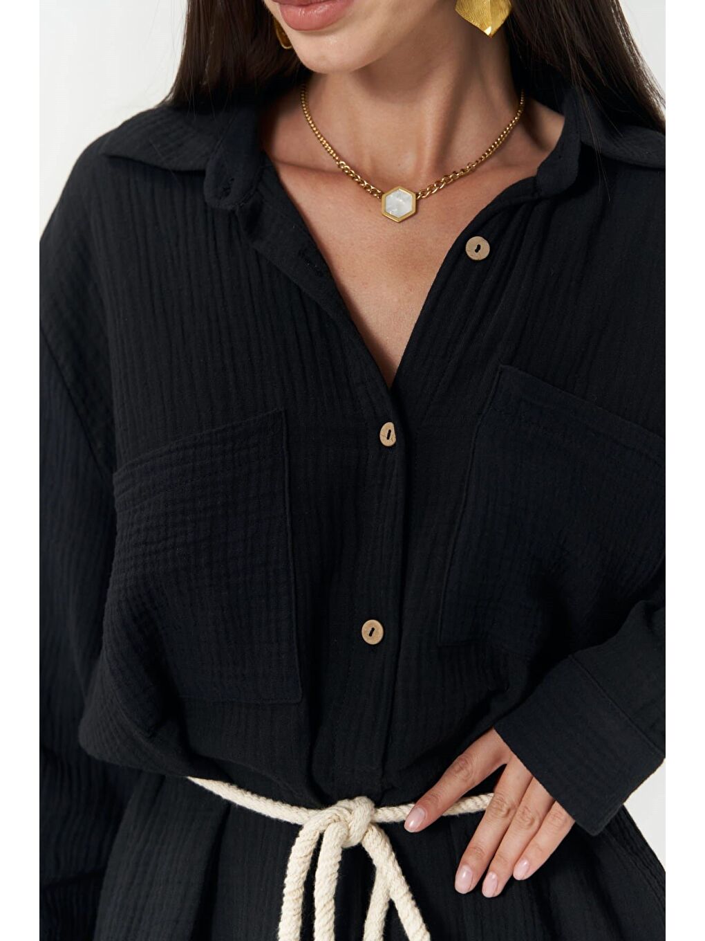 Anetta Siyah Müslin Kısa Tulum-4