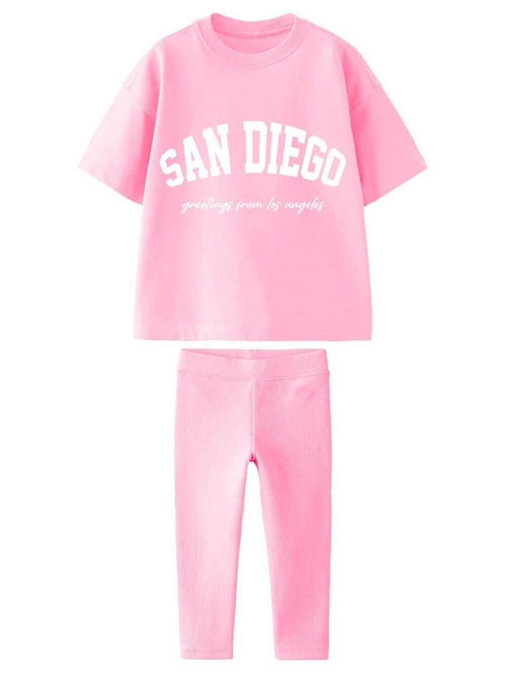 Pembe Kız  Çocukbaskılı Penye Taytlı Pamuklu Altüst Takım