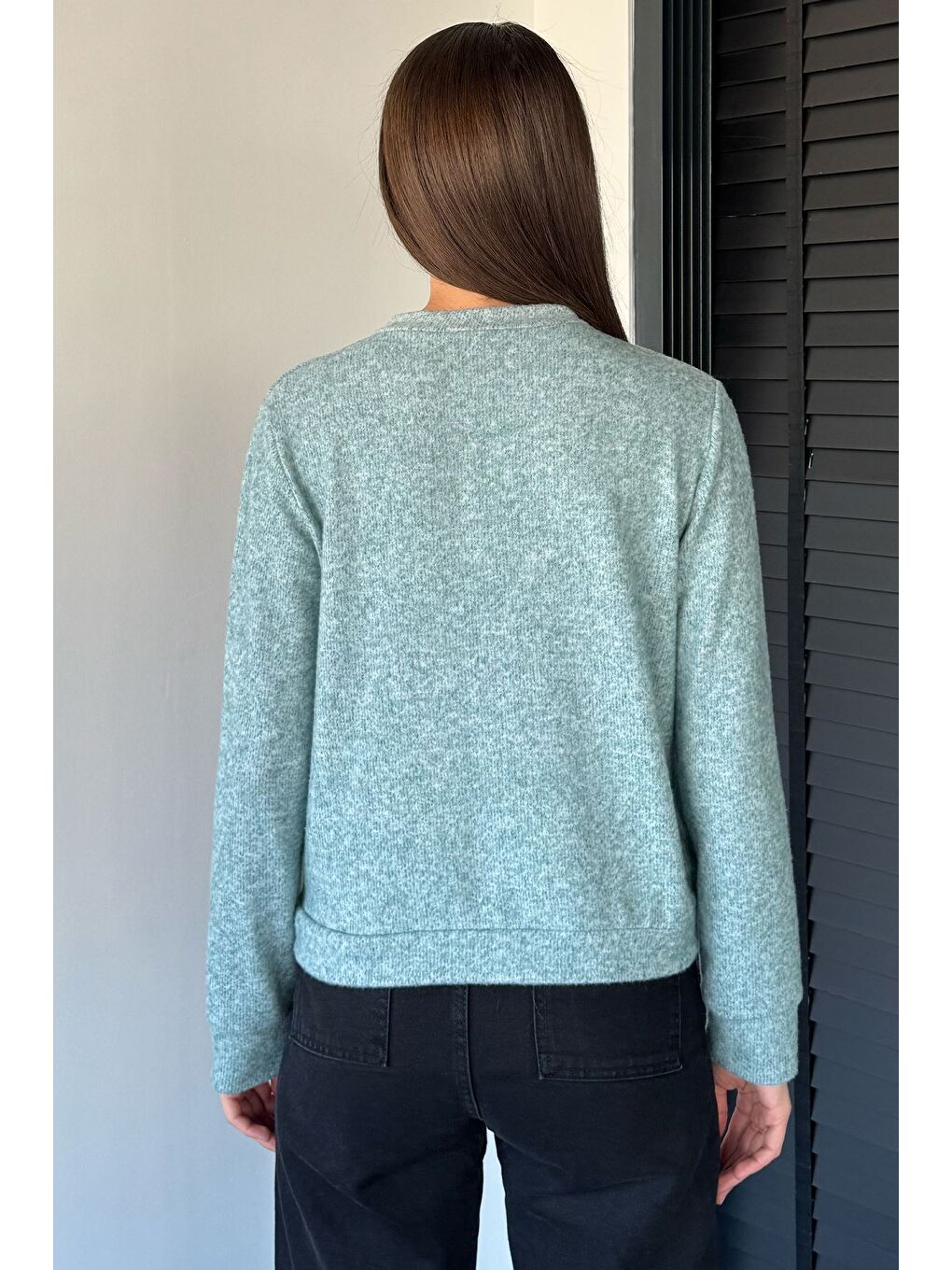 Yeşil Kadın Fiyonk Düğmeli Triko Hırka-6