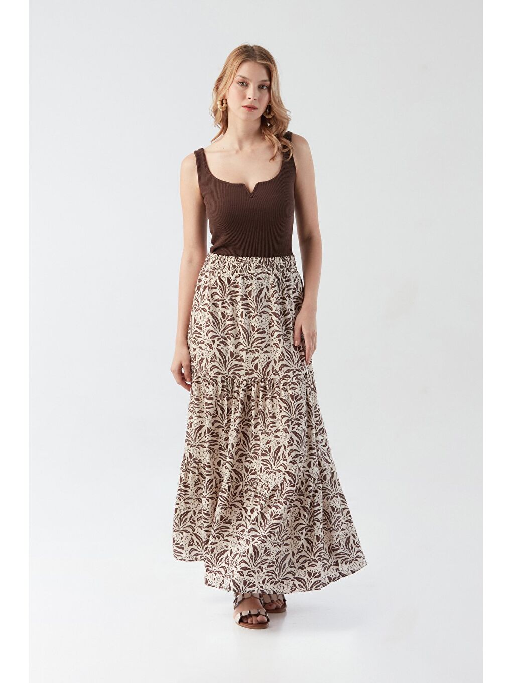 Kahverengi Desenli Beli Lastikli Etek-2