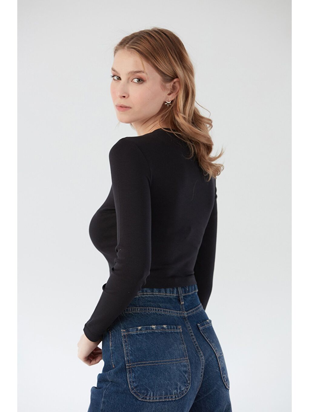 Siyah Basic Crop Body-2