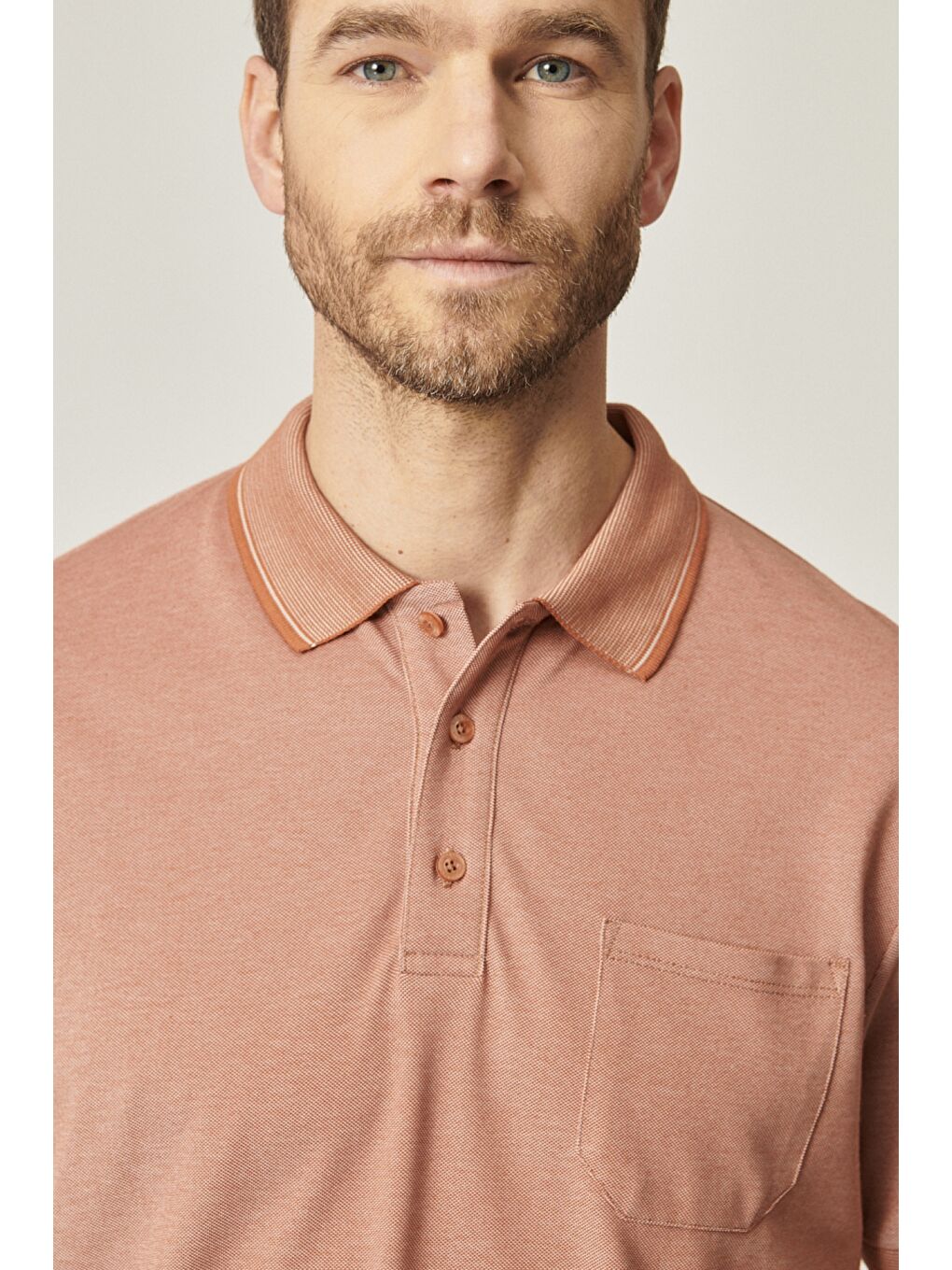 Kahverengi Erkek Kiremit-Bej Pamuklu Comfort Fit Rahat Kesim Polo Yaka Cepli Tişört-1