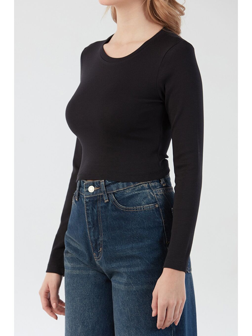 Siyah Basic Crop Body-4