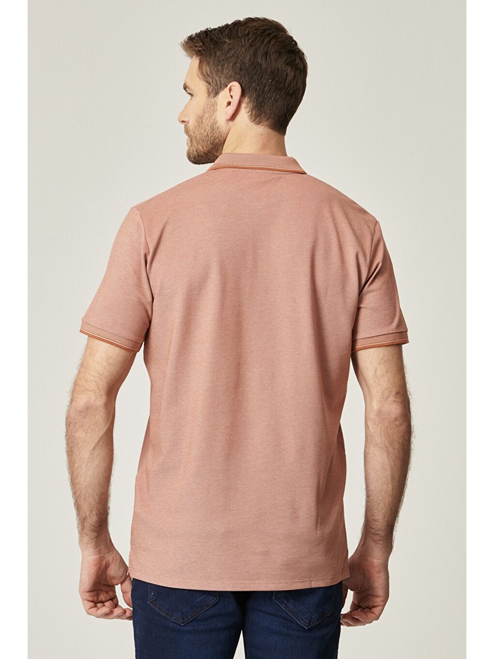 Kahverengi Erkek Kiremit-Bej Pamuklu Comfort Fit Rahat Kesim Polo Yaka Cepli Tişört-2
