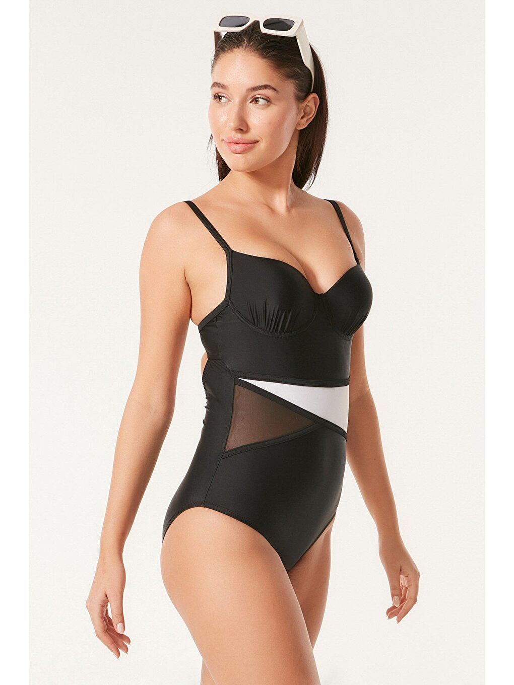 Kaplı Tül Detaylı Mayo 7522 Siyah-1