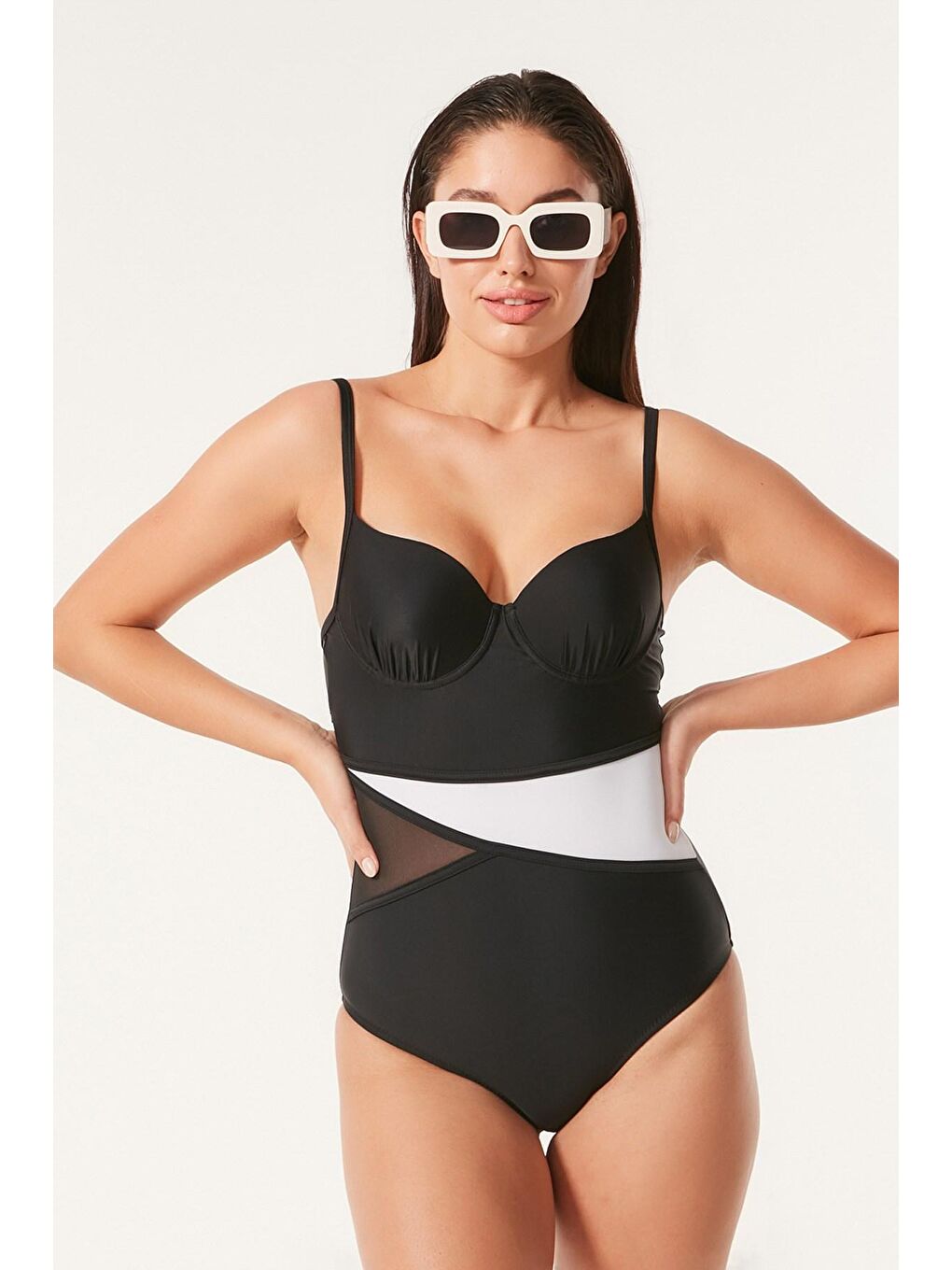 Kaplı Tül Detaylı Mayo 7522 Siyah-2