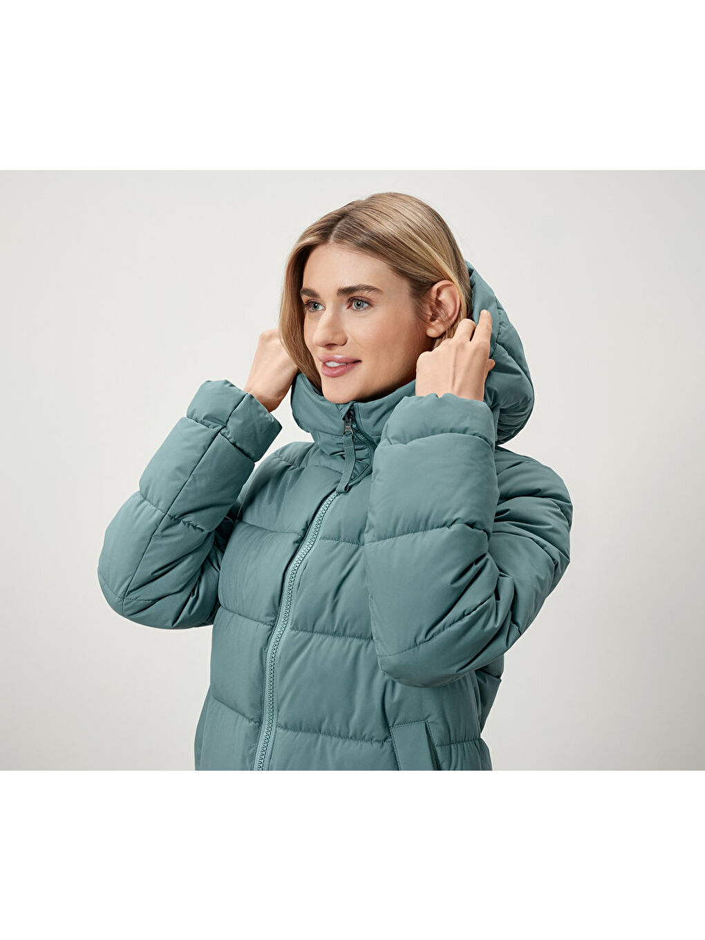 Yeşil Kadın Kapitone Mont, , Adaçayı-4