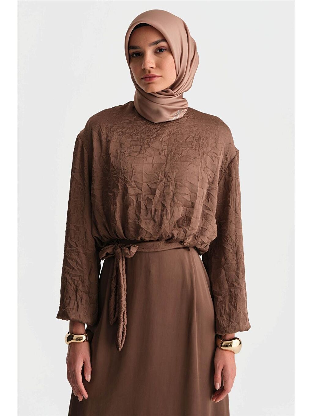 Kahverengi Balon Bluzlu Takım 24K6919 Acı Kahve-3