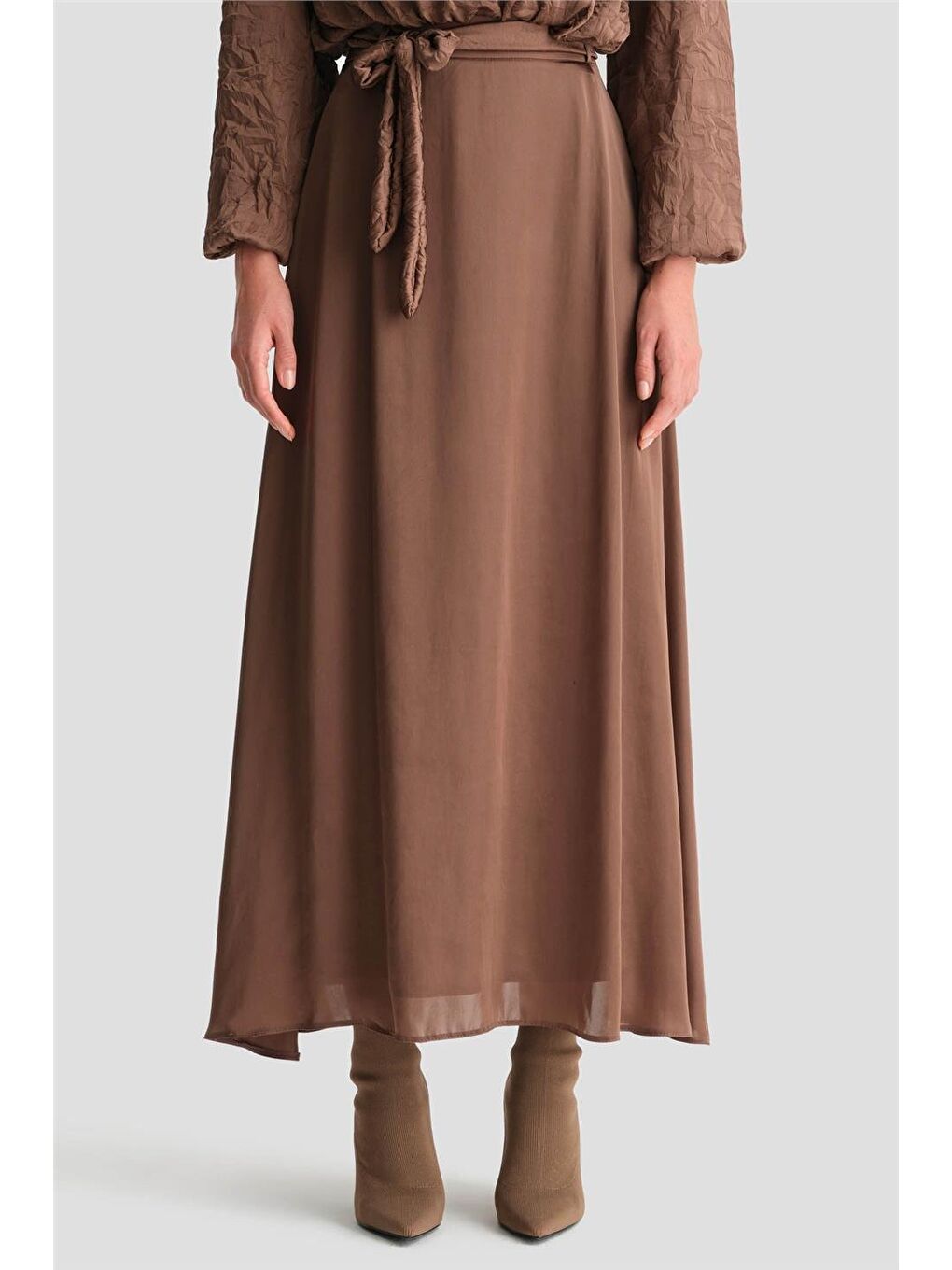 Kahverengi Balon Bluzlu Takım 24K6919 Acı Kahve-5