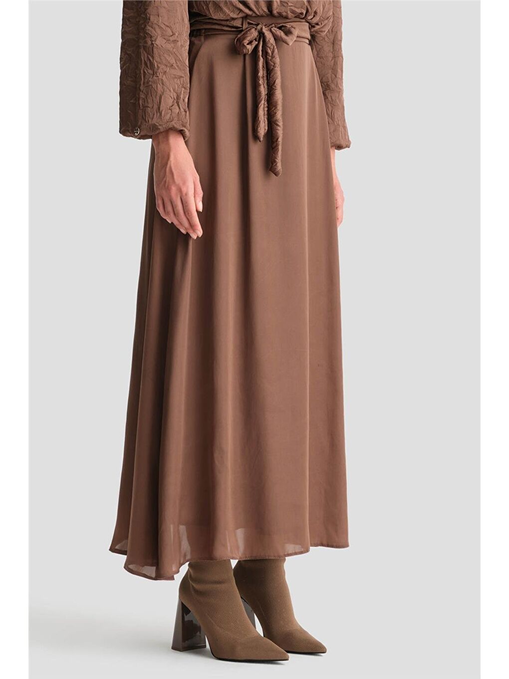 Kahverengi Balon Bluzlu Takım 24K6919 Acı Kahve-6