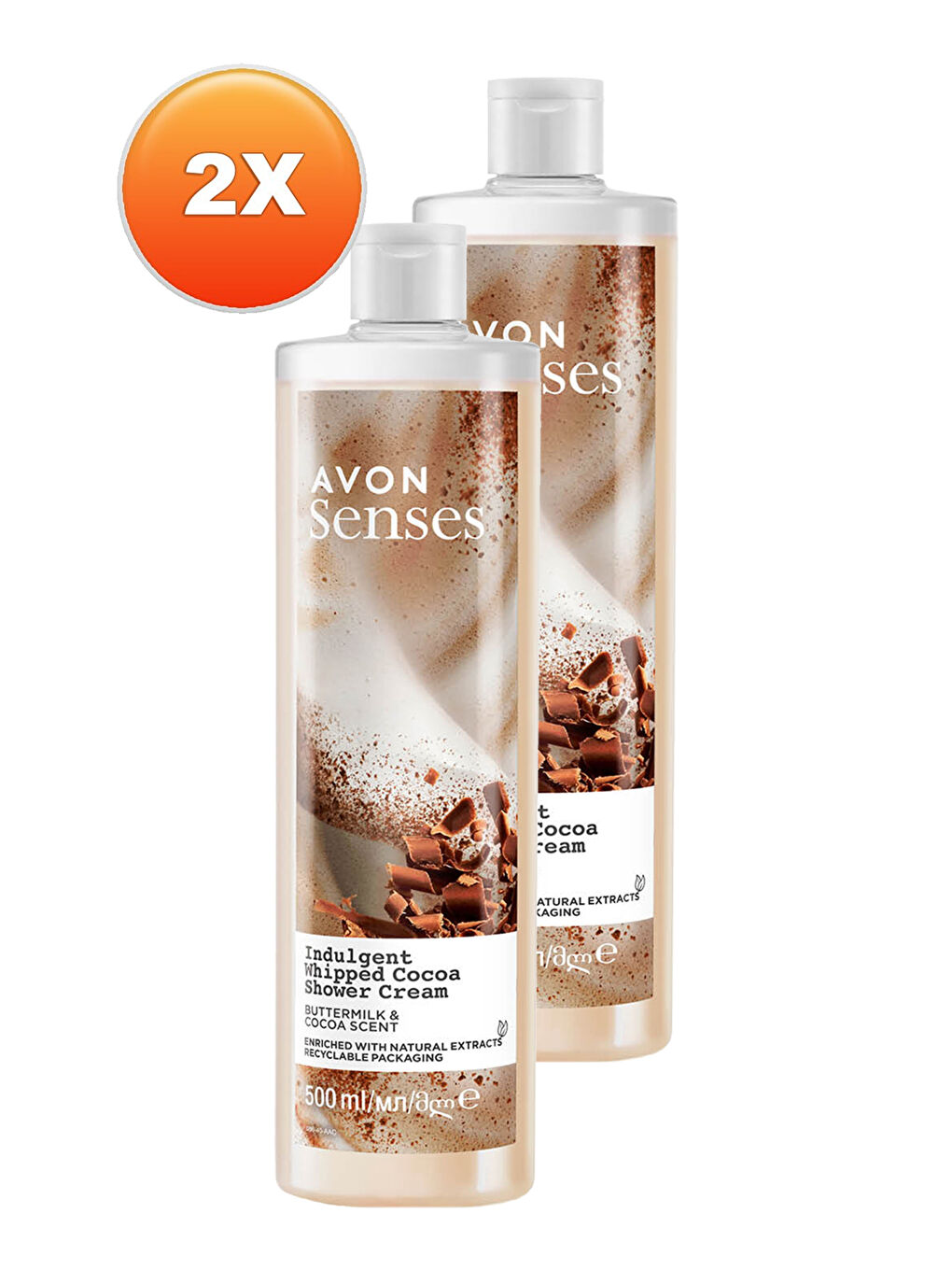 AVON Renksiz Senses Indulgent ButterMilk ve Kakao Özü İçeren Duş Kremi 500 Ml. İkili Set - 1