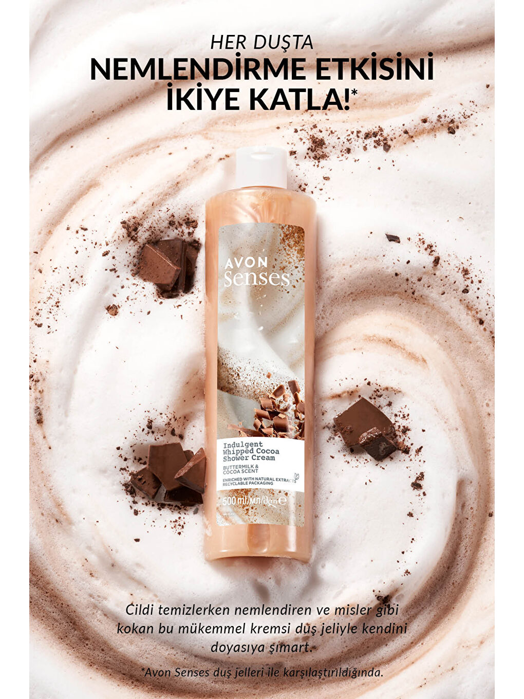 AVON Renksiz Senses Indulgent ButterMilk ve Kakao Özü İçeren Duş Kremi 500 Ml. İkili Set - 2