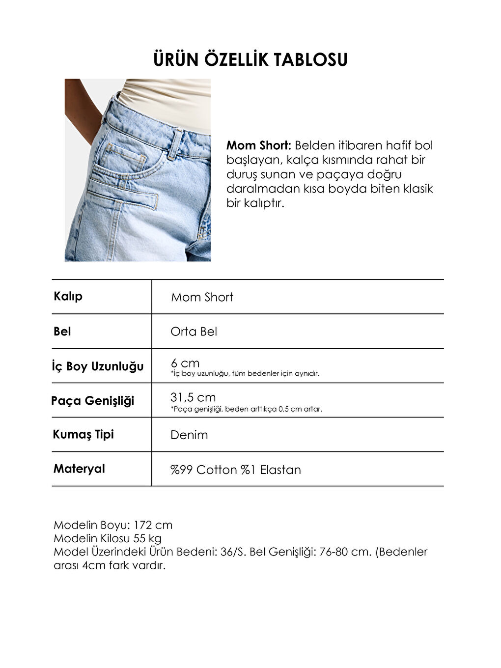 Mavi Kadın Ice Renk 4s6-3 Mom Fit Cep Detaylı Komfort Kumaş Denim Şort-5