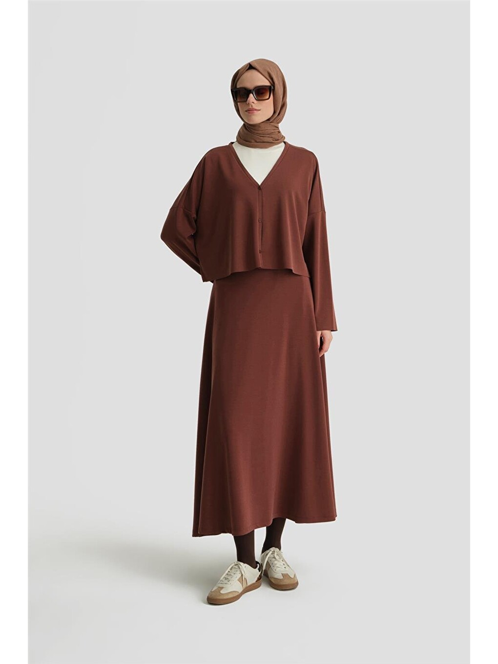 Kahverengi Örme Hırkalı Takım 24kd6816 Kızıl Kahve-1