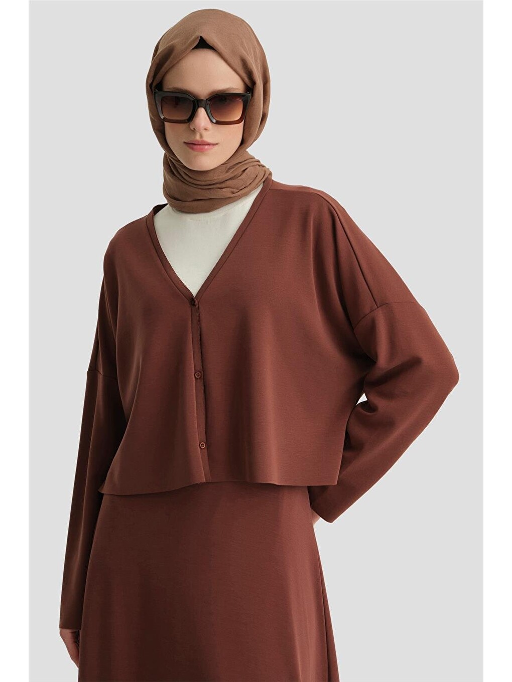 Kahverengi Örme Hırkalı Takım 24kd6816 Kızıl Kahve-3