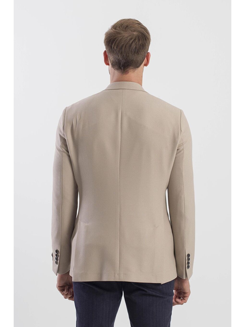 Bej Vizon Slim Fit Desenli Sivri Yaka Ceket-3