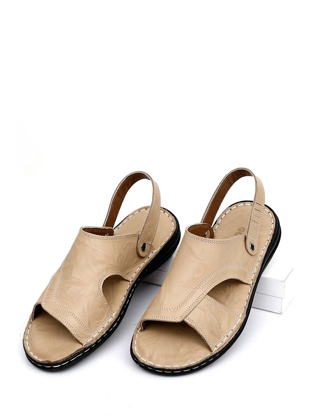 Bej Hakiki Deri Erkek Sandalet 20607
