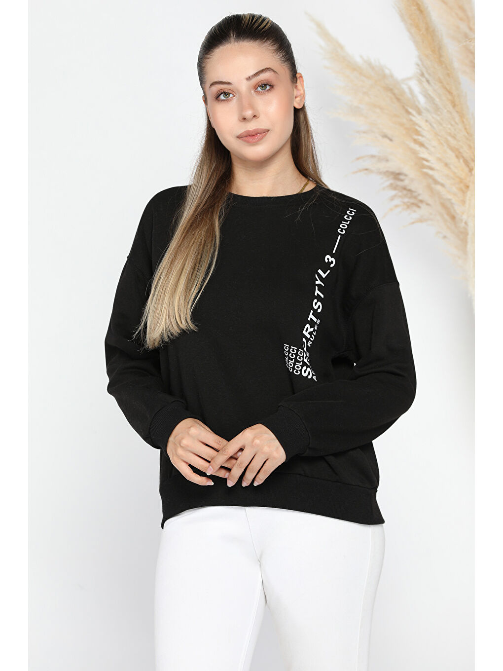 GÜLSELİ Siyah Kadın Baskılı Şardonlu Sweatshirt