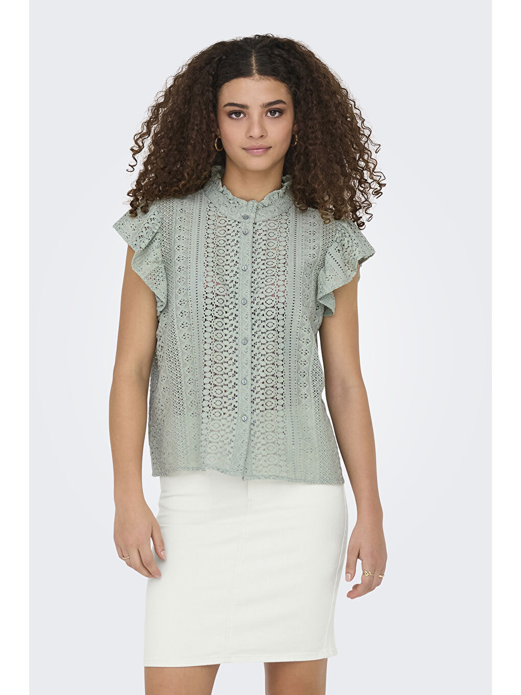 Yeşil Onlgabina Ajurlu % 100 Pamuk Regular Fit Dik Yaka Bluz 15335251