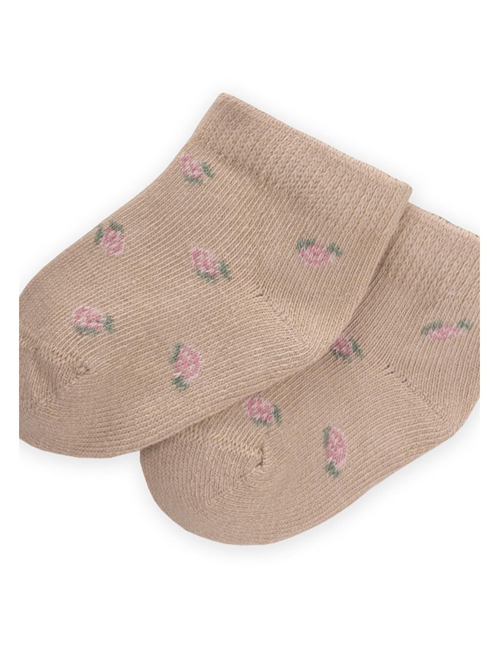Bej Kız Çocuk Çiçek Patik Çorap-1