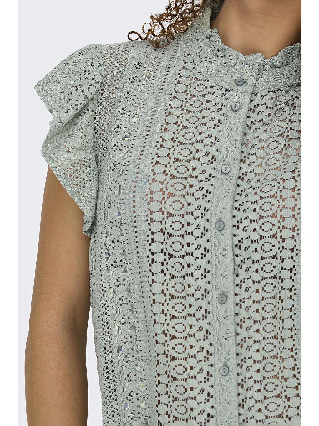 Yeşil Onlgabina Ajurlu % 100 Pamuk Regular Fit Dik Yaka Bluz 15335251-4