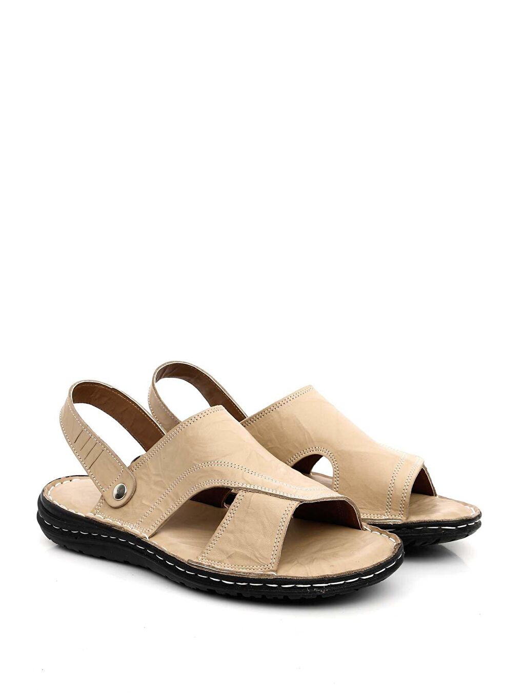 Bej Hakiki Deri Erkek Sandalet 20607-1