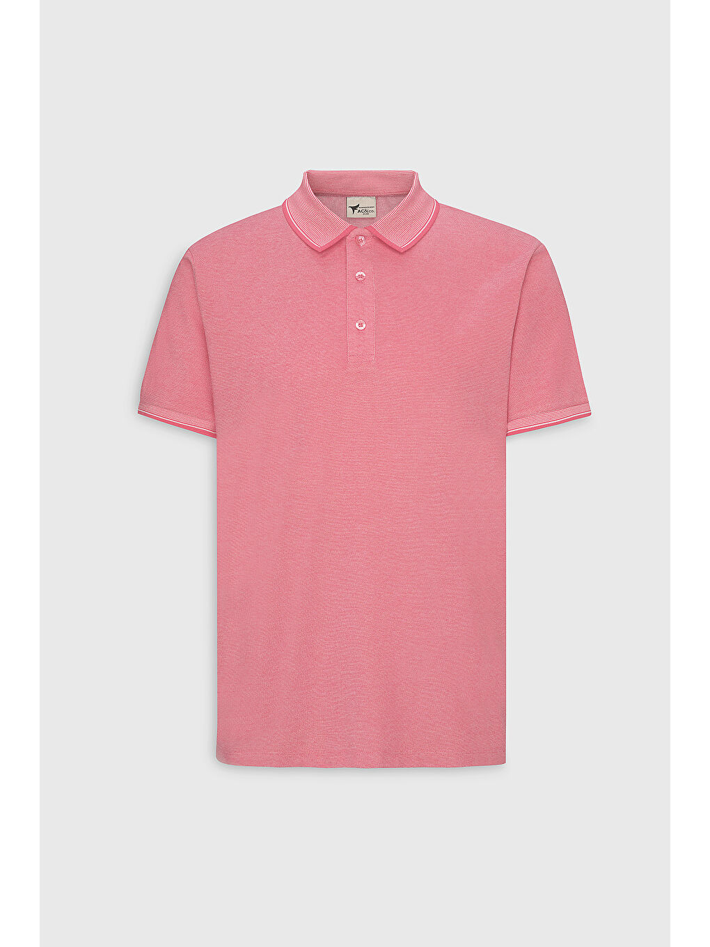 Erkek Fuşya-Beyaz Slim Fit Dar Kesim Kıvrılmaz Polo Yaka Kısa Kollu Tişört