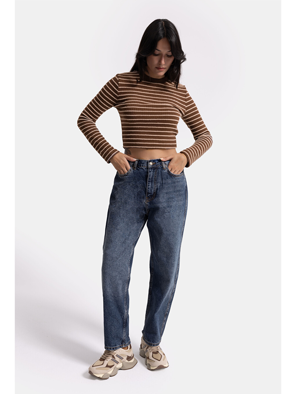 Kadın Koyu Mavi 2w5-5 Relaxed Fit Beli Lastikli Denim Jean-1