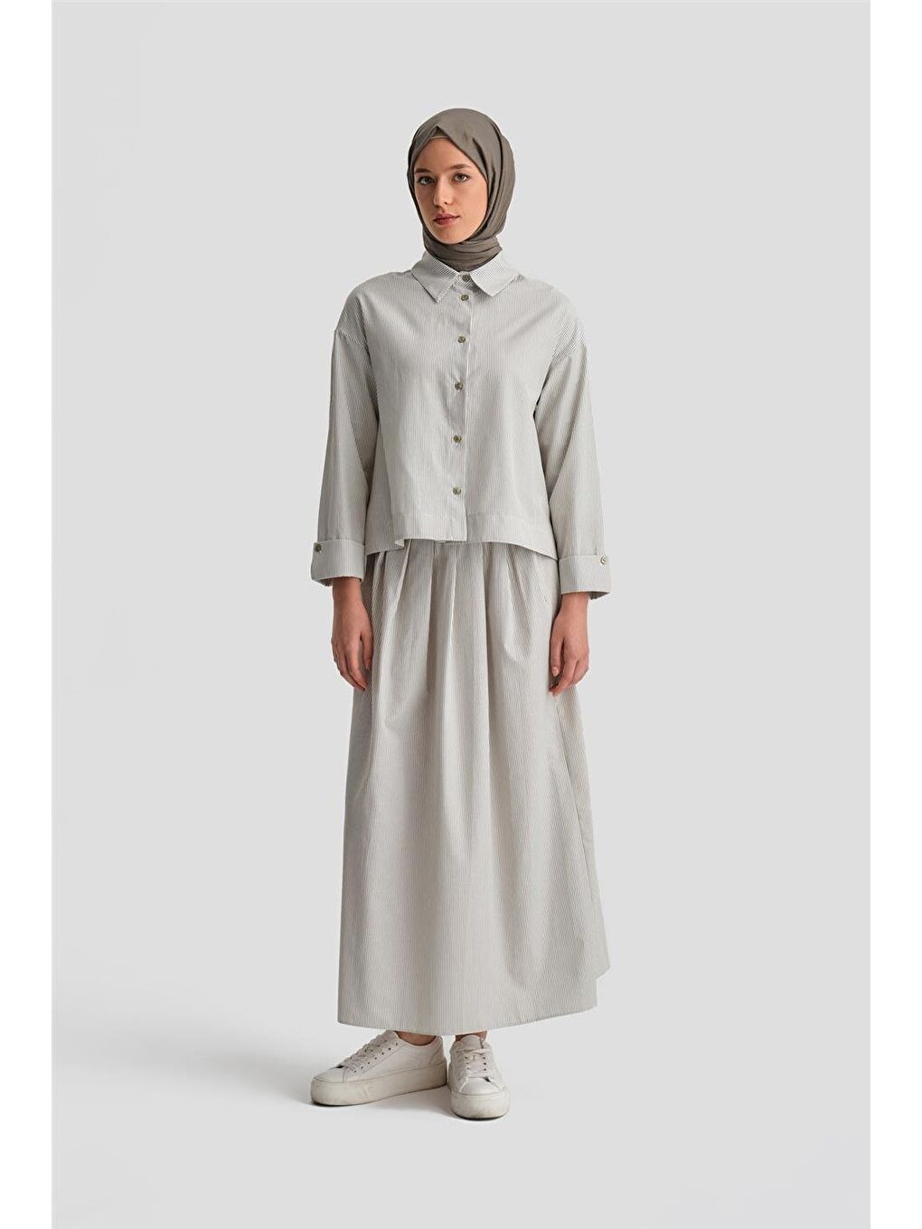 Yeşil Plise Etekli Çizgili Takım 24K6851 Çağla