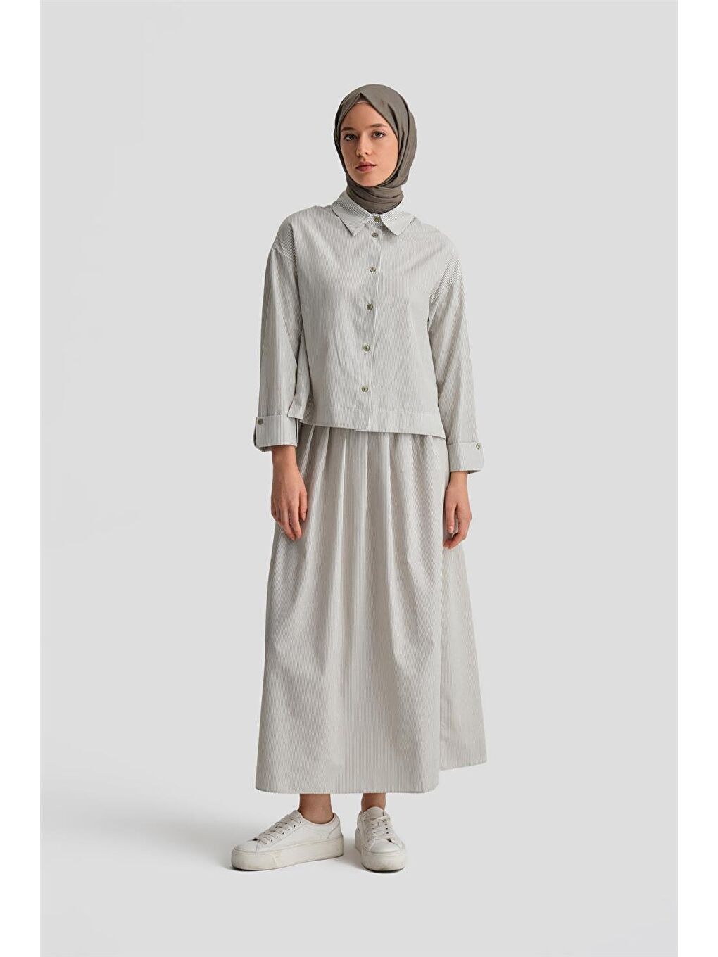 Yeşil Plise Etekli Çizgili Takım 24K6851 Çağla-1