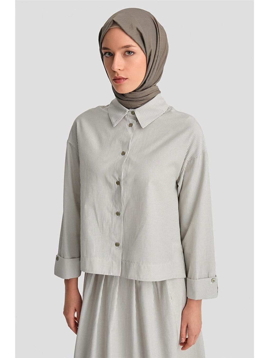 Yeşil Plise Etekli Çizgili Takım 24K6851 Çağla-2