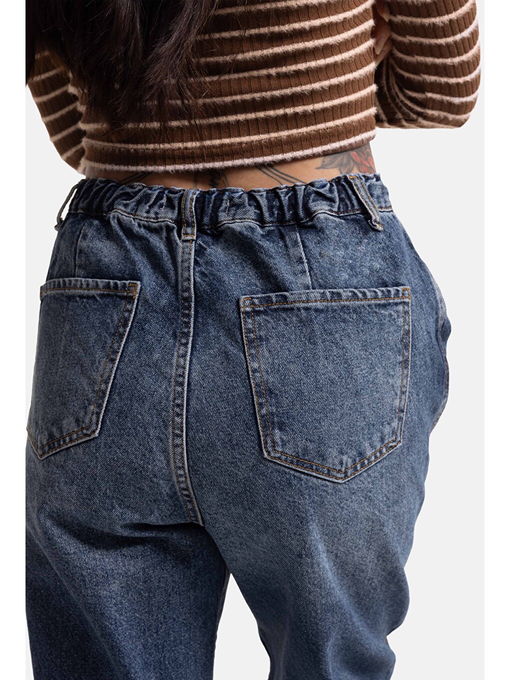 Kadın Koyu Mavi 2w5-5 Relaxed Fit Beli Lastikli Denim Jean-2