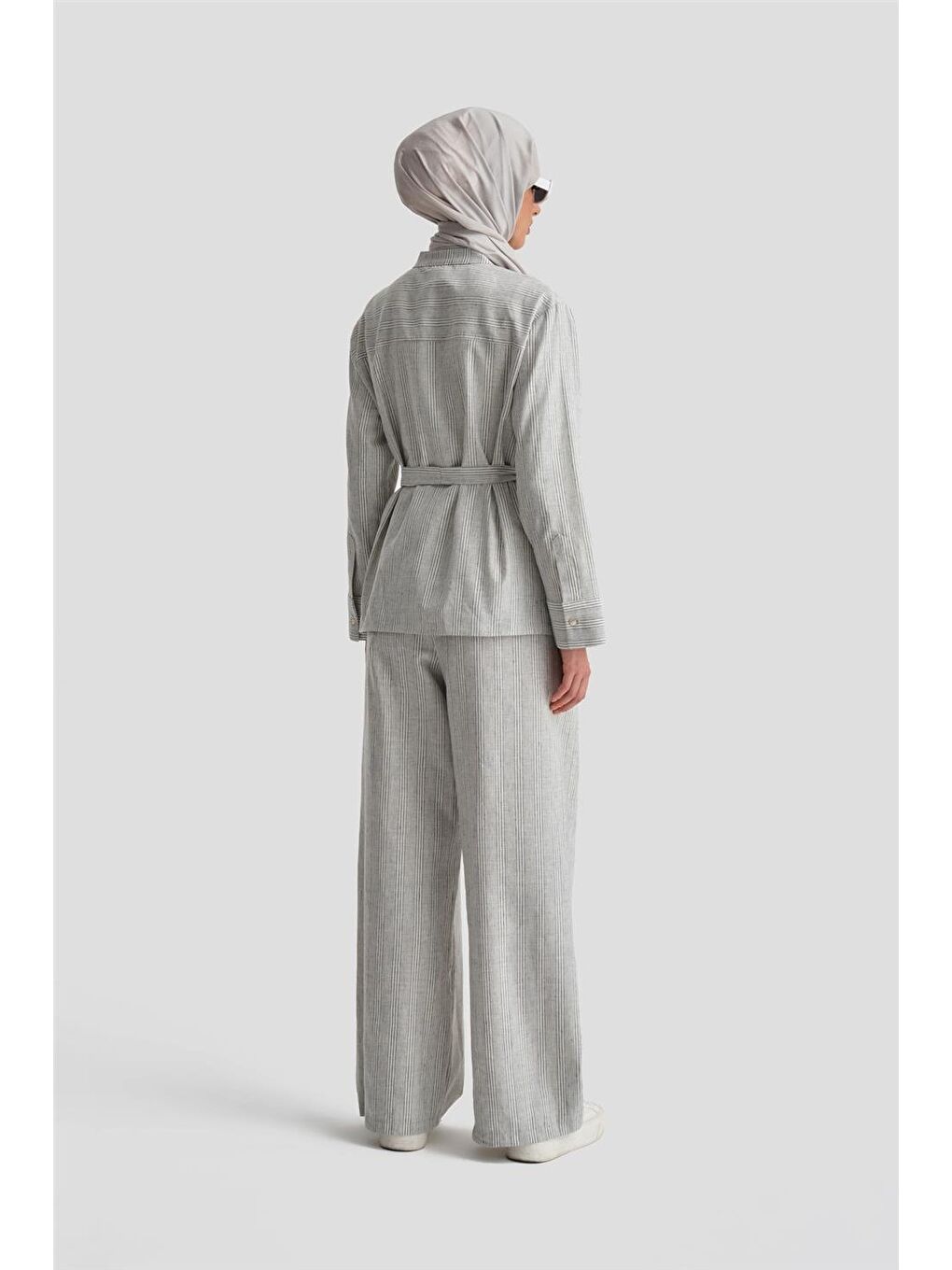 Gri Kalın Çizgili Pamuk Takım 24K6853 İndigo-6