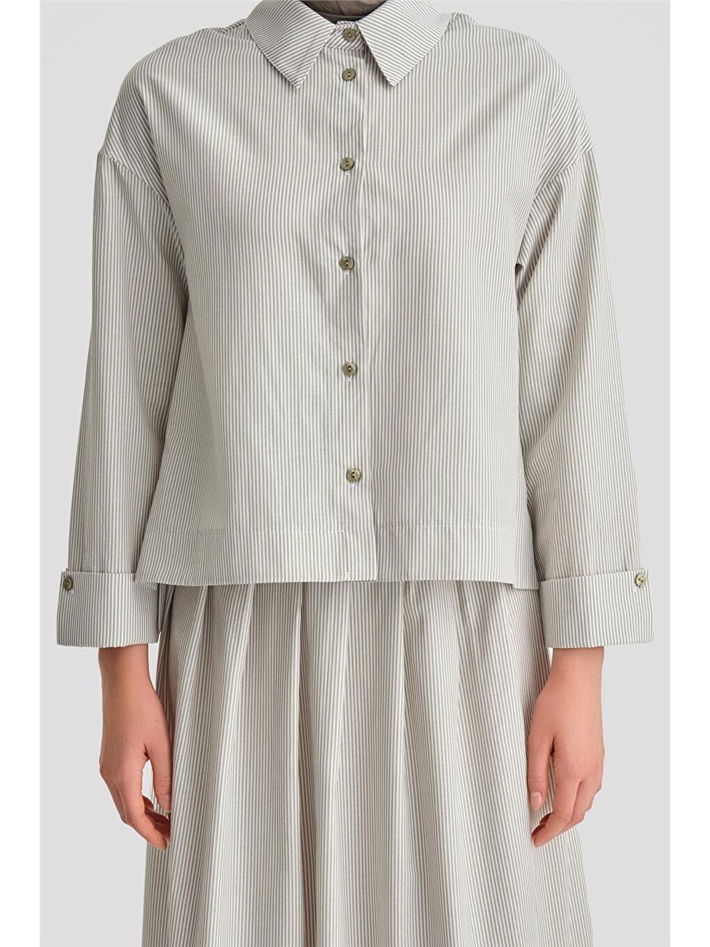 Yeşil Plise Etekli Çizgili Takım 24K6851 Çağla-3