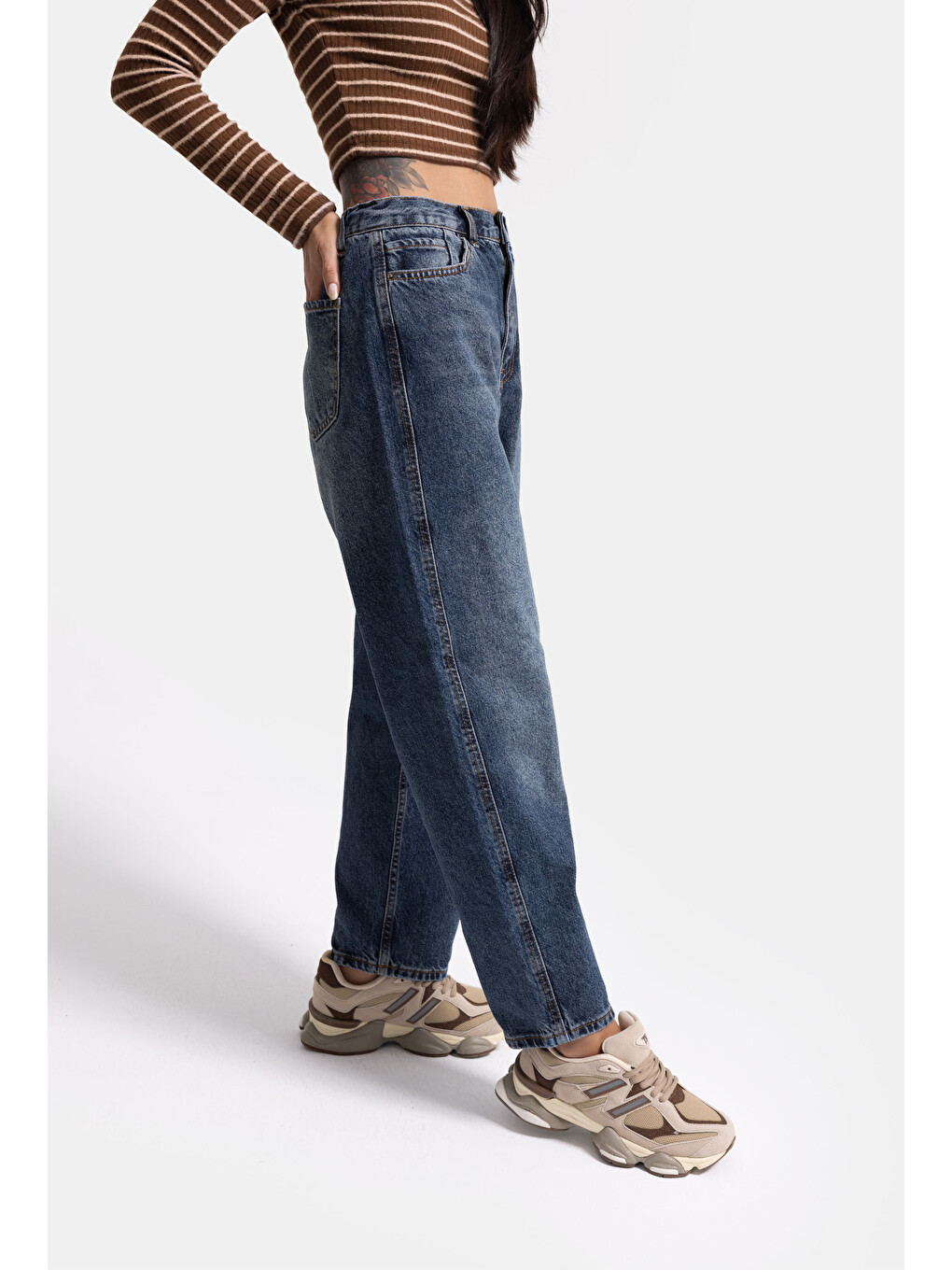 Kadın Koyu Mavi 2w5-5 Relaxed Fit Beli Lastikli Denim Jean-3