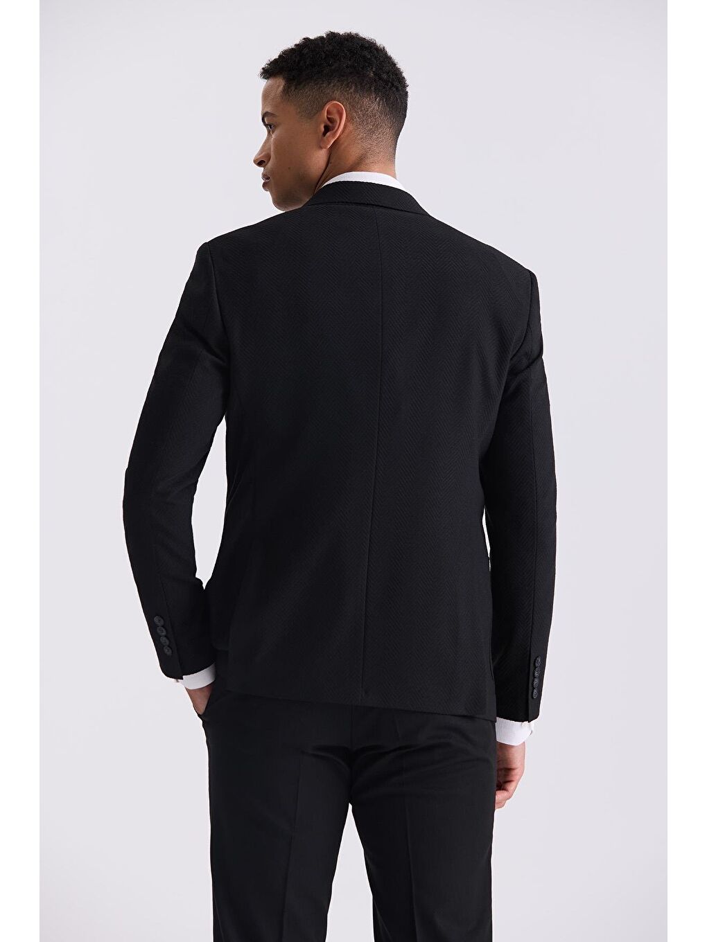 Siyah Slim Fit Sivri Yaka Desenli Spor Ceket-3