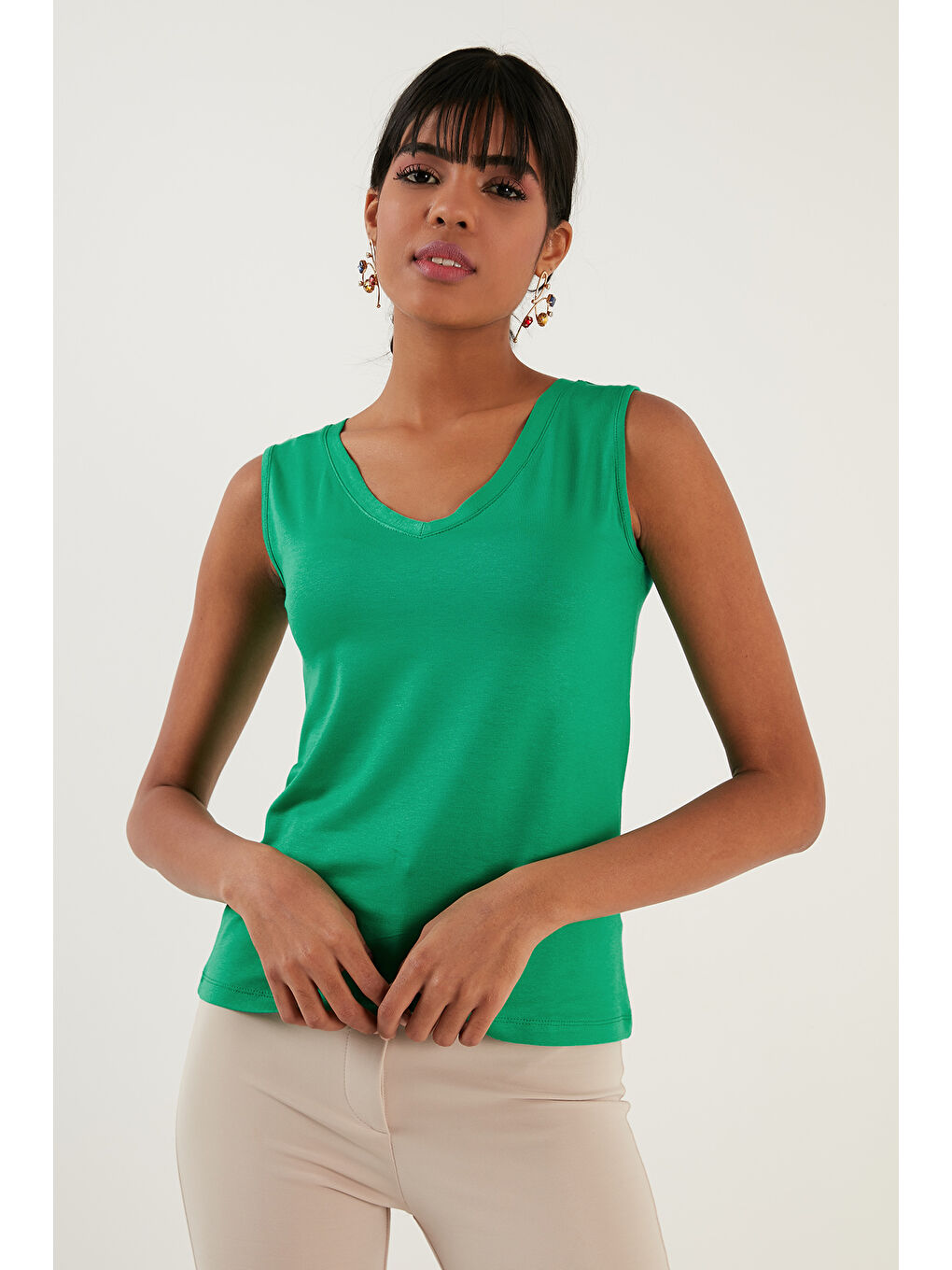 Lila Slim Fit V Yaka Kalın Askılı 2' li Paket Kadın Bluz 5864384S2-1