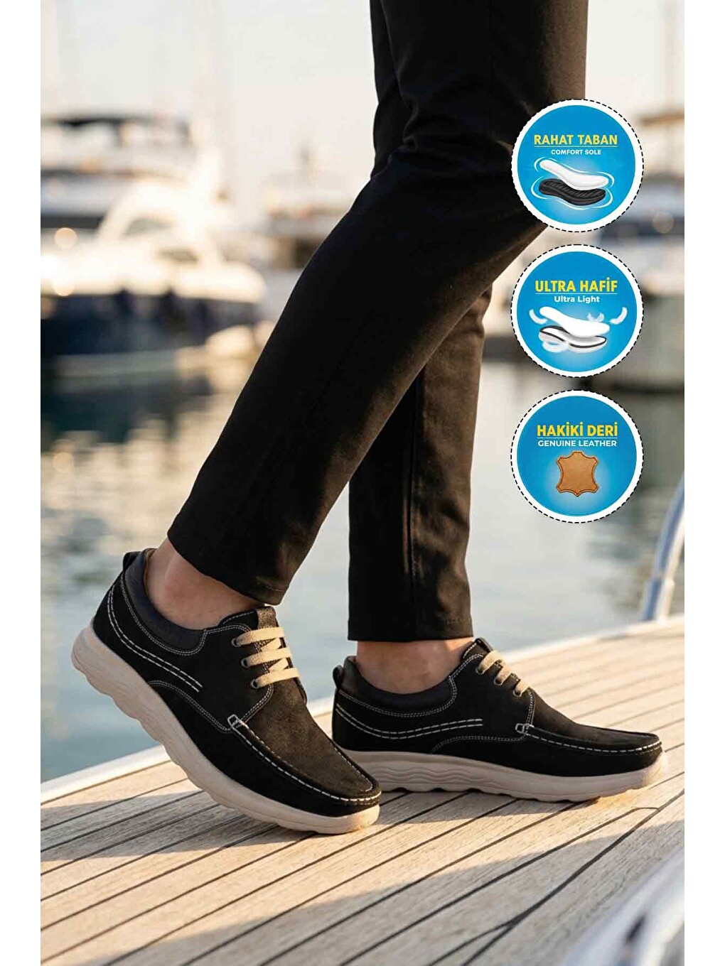 Premium Siyah Nubuk Hakiki Deri Erkek Casual Ayakkabı 2407 M-2