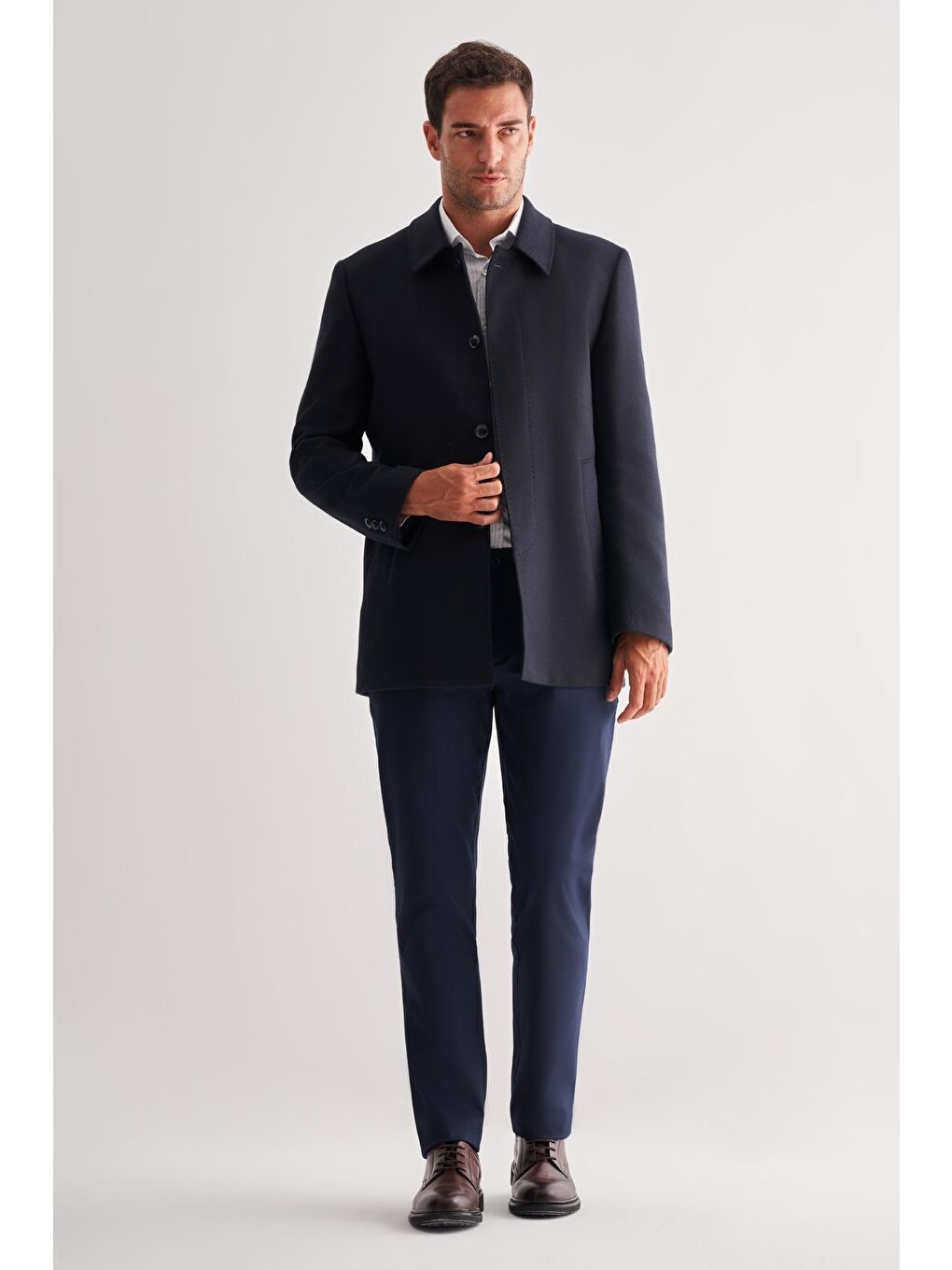 Lacivert Kaşe Bebe Yaka Kapitoneli Astar Comfort Fit Rahat Kesim Klasik Kaban 1008245261-1