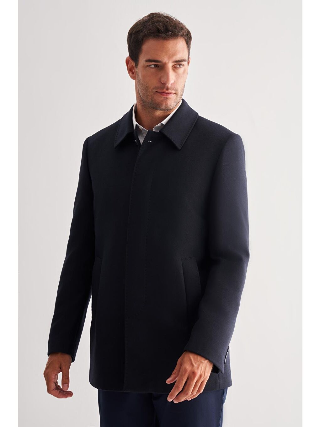 Lacivert Kaşe Bebe Yaka Kapitoneli Astar Comfort Fit Rahat Kesim Klasik Kaban 1008245261-2